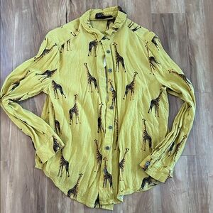 Yellow giraffe print button down shirt - long sleeved